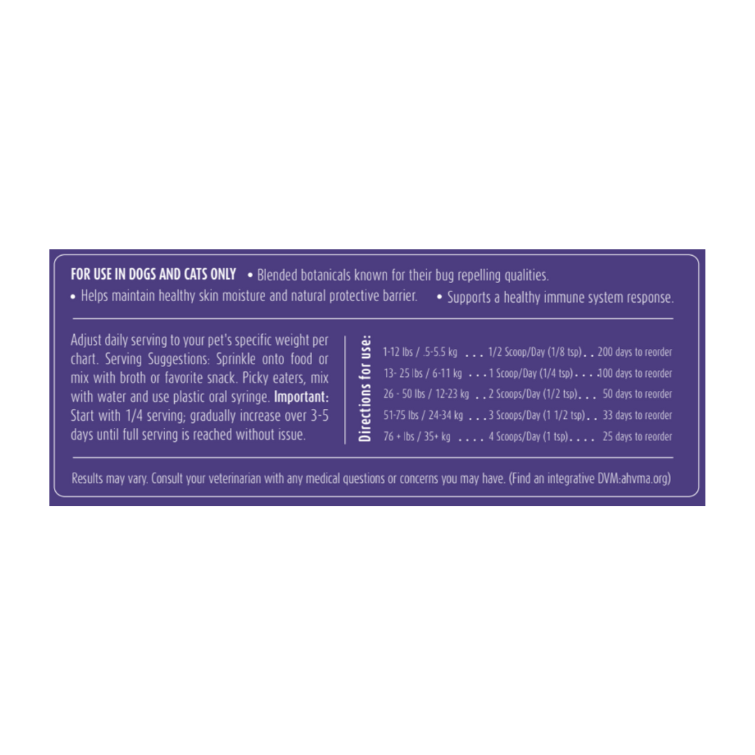 All-natural flea and tick defense support supplement for dogs and cats from Woof Creek Pet Wellness, with herbal ingredients and supplement capsules.