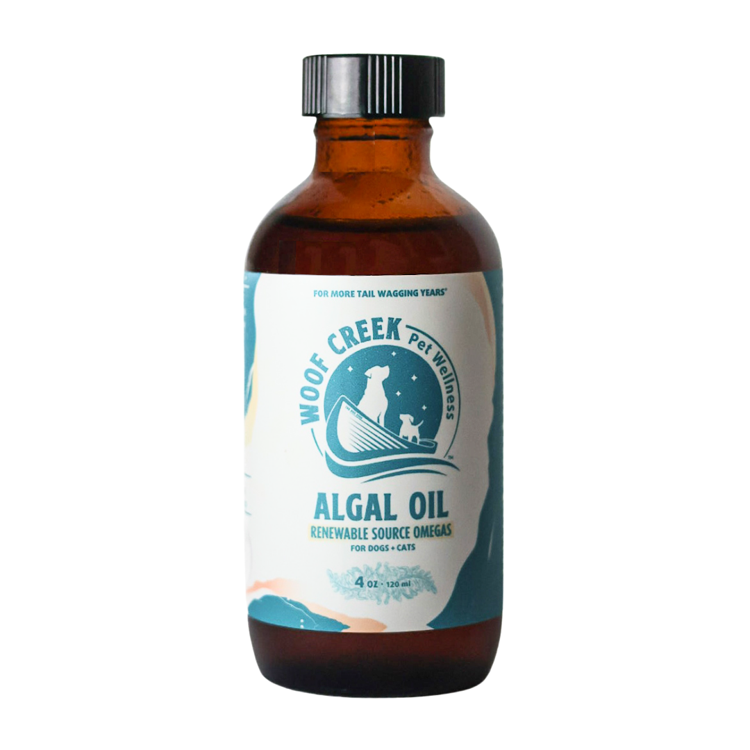 Algal Omega Plant-Based Oil Topper | 4floz Glass Bottle for Dogs + Cats - Woof Creek Pet Wellness