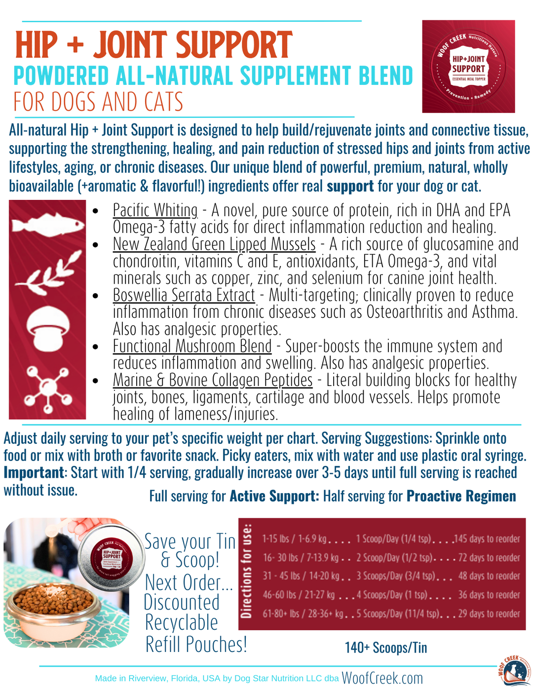 Large Value Refill Pouch | Hip + Joint Support - Woof Creek Pet Wellness