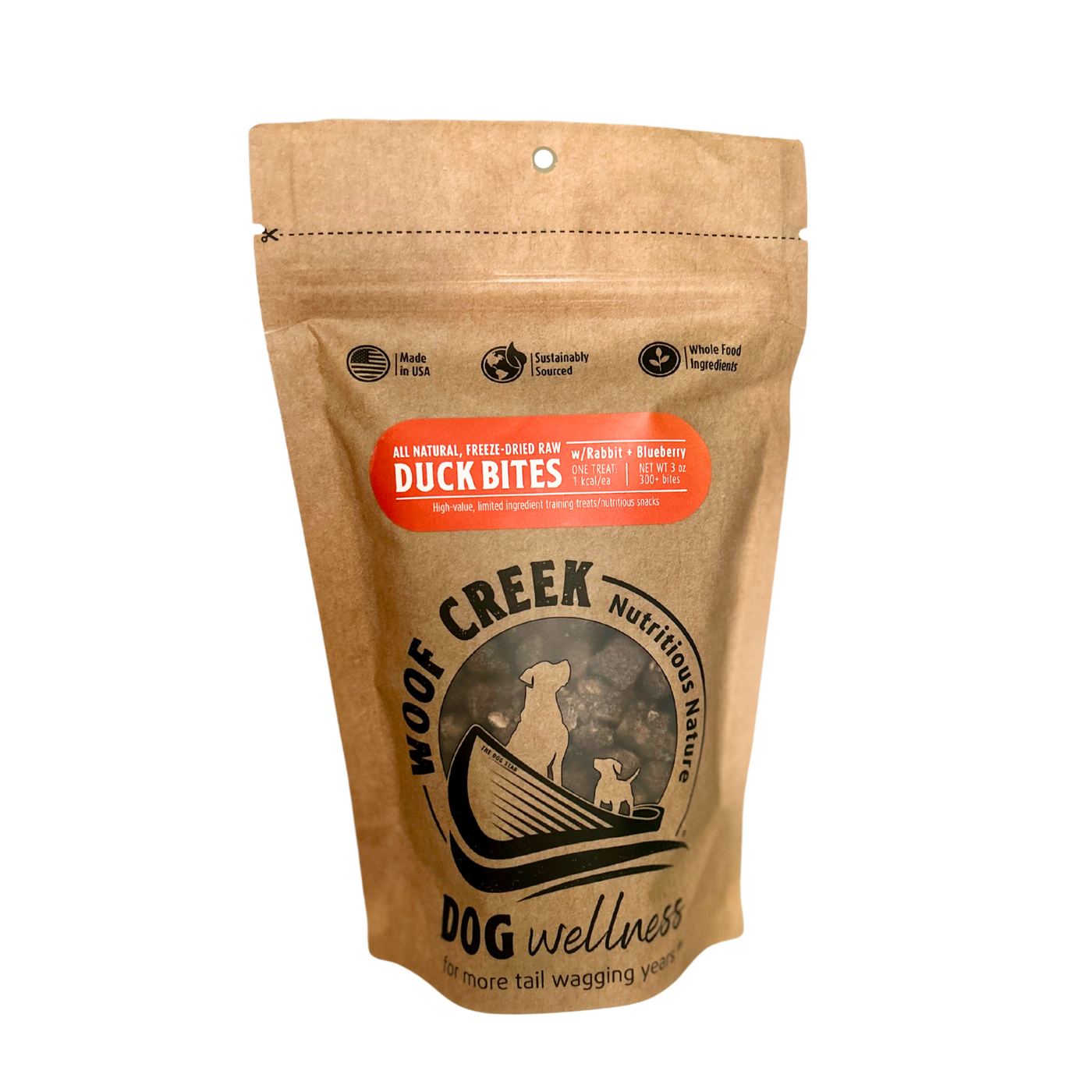 Natural Duck Bites w/Rabbit + Blueberries | 300-Treat 3oz Pouch - Woof Creek Dog Wellness