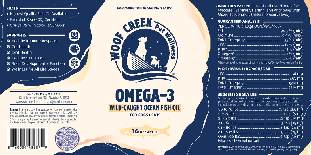 Omega-3 Ocean Fish Oil | 16floz Glass Bottle for Dogs + Cats