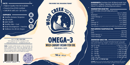 Omega-3 Ocean Fish Oil | 16floz Glass Bottle for Dogs + Cats