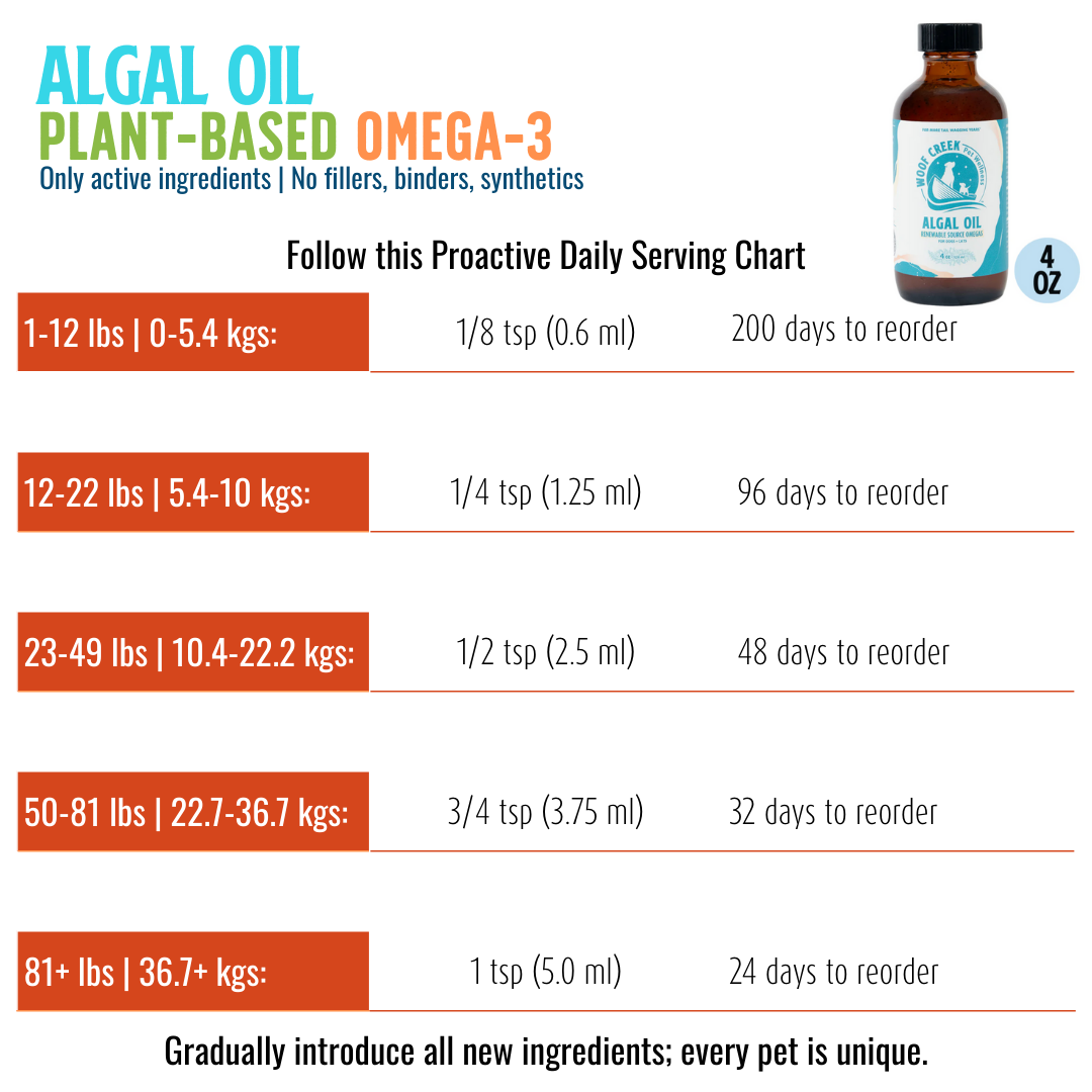 Algal Omega-3 Plant-Based Oil Topper | 4floz Glass Bottle for Dogs + Cats