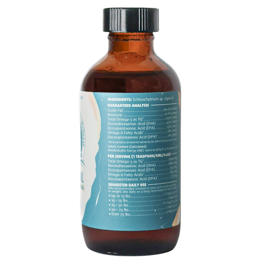 Algal Omega Plant-Based Oil Topper | 4floz Glass Bottle for Dogs + Cats