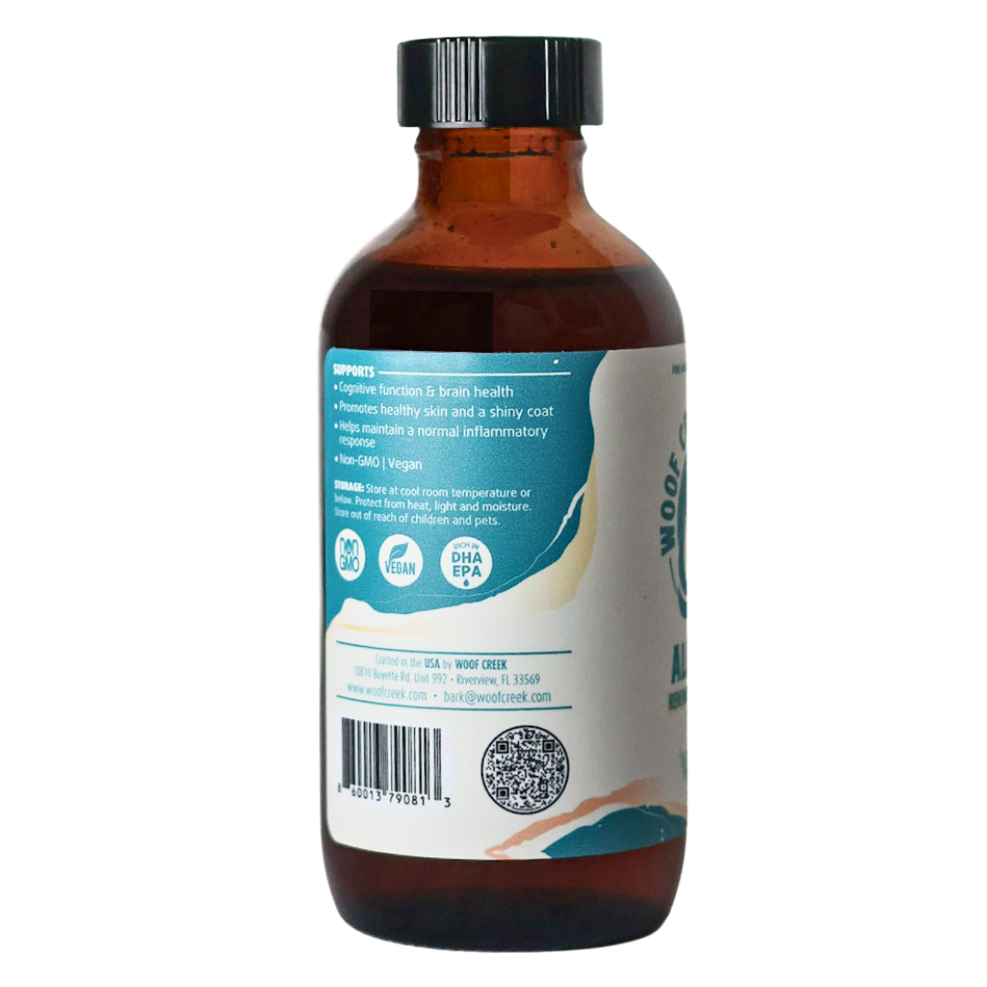 Algal Omega Plant-Based Oil Topper | 4floz Glass Bottle for Dogs + Cats
