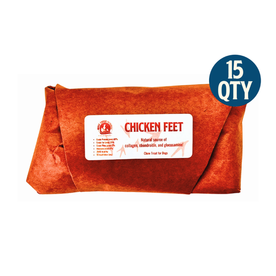 Dog treat image showing Chef’s Select Chicken Feet from Woof Creek Dog Treats, 15-piece bundle for dogs.