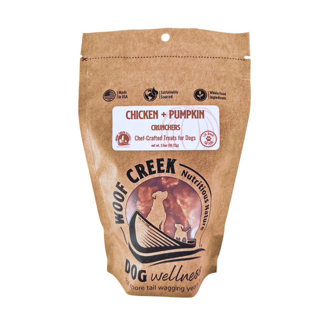 Chicken + Pumpkin Crunchers Chef's Edition | 3.5oz Treats Pouch for Dogs - Woof Creek Pet Wellness