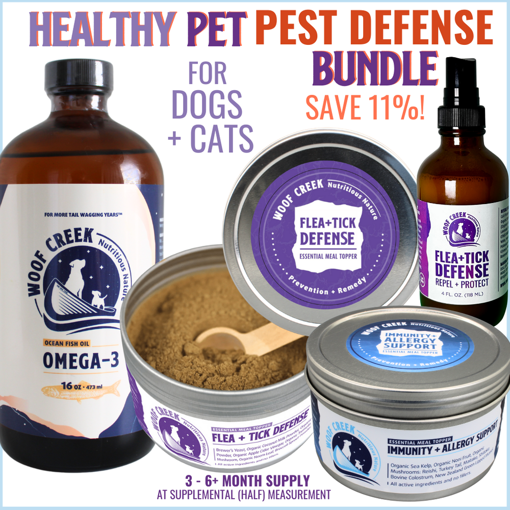 Pest Defense Bundle | All-Natural Spray & 3 Toppers for Dogs + Cats - Woof Creek Pet Wellness