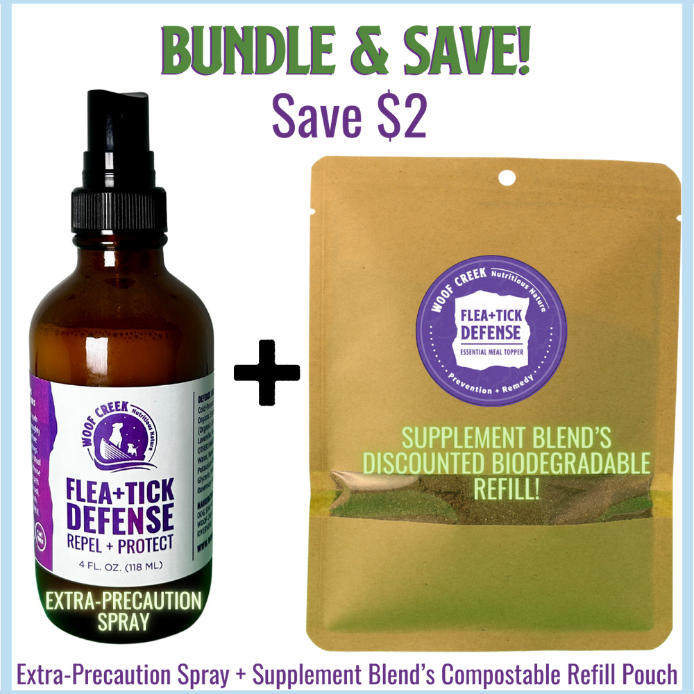 Natural Flea + Tick Defense Bundle | Supplement Refill + Spray for Dogs - Woof Creek Pet Wellness