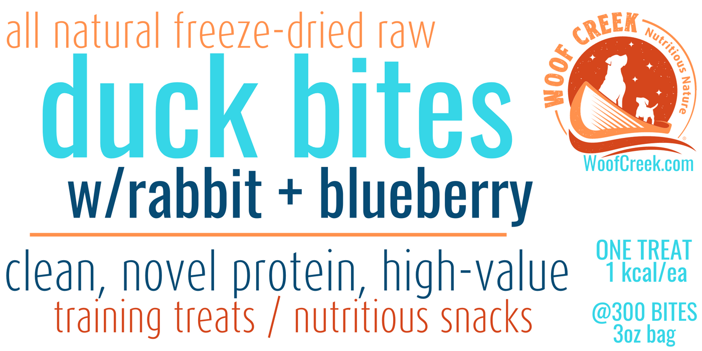 Natural Duck w/Rabbit + Blueberries Bites | 300-Bite 3oz Pouch - Woof Creek Dog Wellness