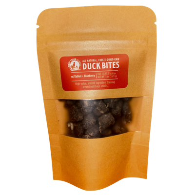 Natural Duck Bites w/Rabbit + Blueberries | 50-Treat .5oz Sampler Pouch for Dogs + Cats - Woof Creek Pet Wellness