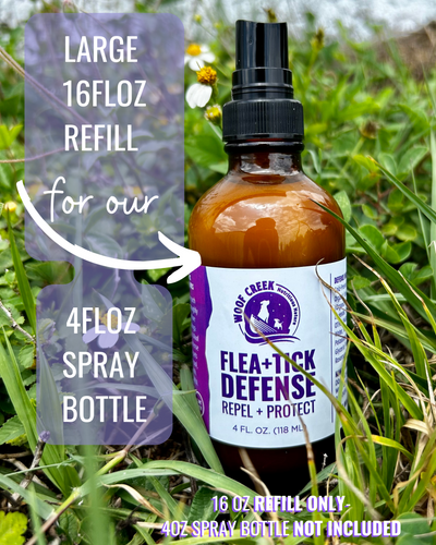 Large 16FLOZ Refill of Flea + Tick All-Natural Spray for Dogs - Woof Creek Pet Wellness