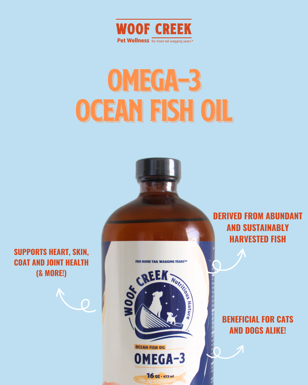 Omega-3 Ocean Fish Oil | 16floz Glass Bottle for Dogs + Cats