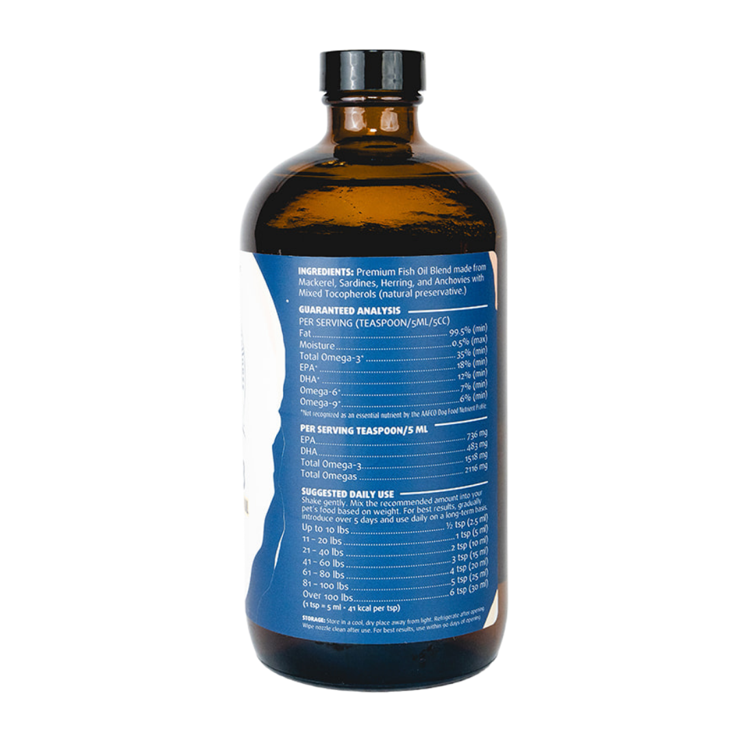 Omega-3 Ocean Fish Oil | 16floz Glass Bottle for Dogs + Cats - Woof Creek Pet Wellness