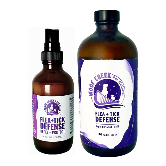 All-Natural Flea + Tick Defense Repellant for Dogs + Cats | 4OZ Spray + 16OZ Refill