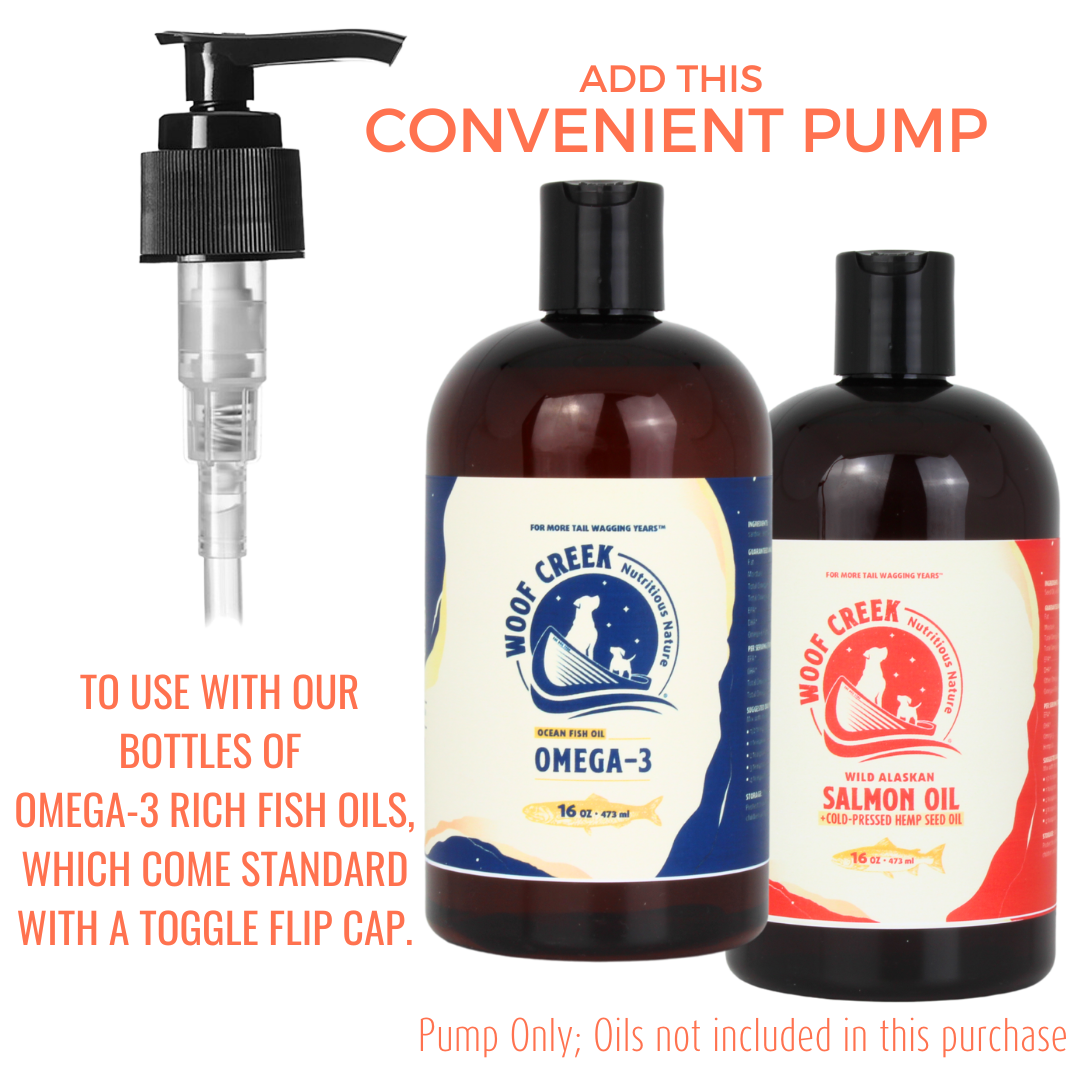 Pump-Top for Omega-3 Rich Fish Oil Bottles - Woof Creek Dog Wellness