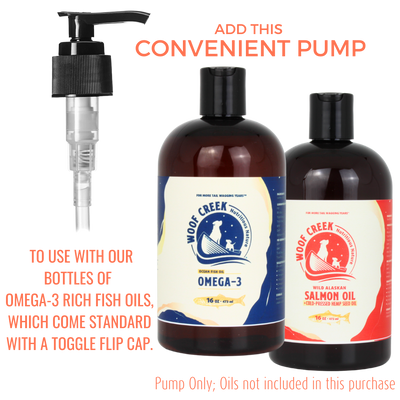 Pump-Top for Omega-3 Rich Fish Oil Bottles - Woof Creek Dog Wellness