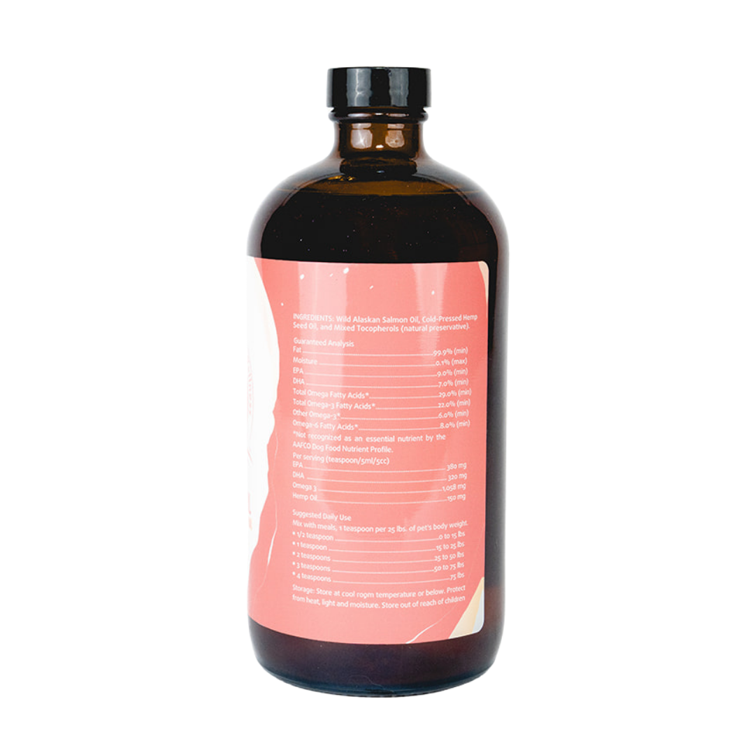 Salmon + Cold-Pressed Hemp Seed Oil | 16floz for Dogs + Cats - Woof Creek Pet Wellness