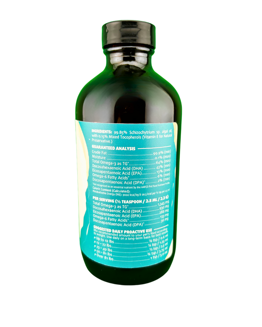 Algal Omega-3 Plant-Based Oil | 8floz Glass Bottle for Dogs + Cats