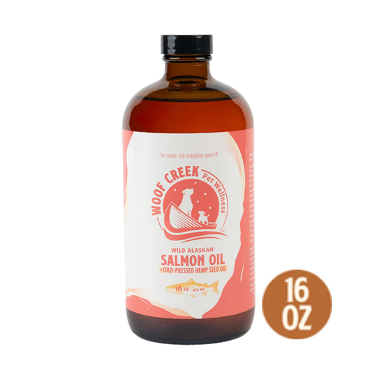 Salmon + Cold-Pressed Hemp Seed Oil | 16floz for Dogs + Cats - Woof Creek Pet Wellness