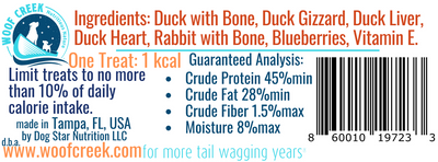Natural Duck Bites w/Rabbit + Blueberries | 50-Treat .5oz Sampler Pouch - Woof Creek Dog Wellness